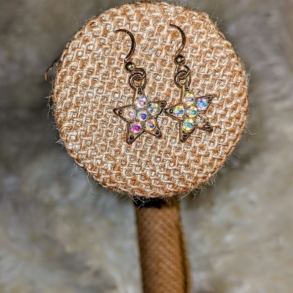 Gold Iridescent Crystal Star Drop Earrings - Picture 1 of 3